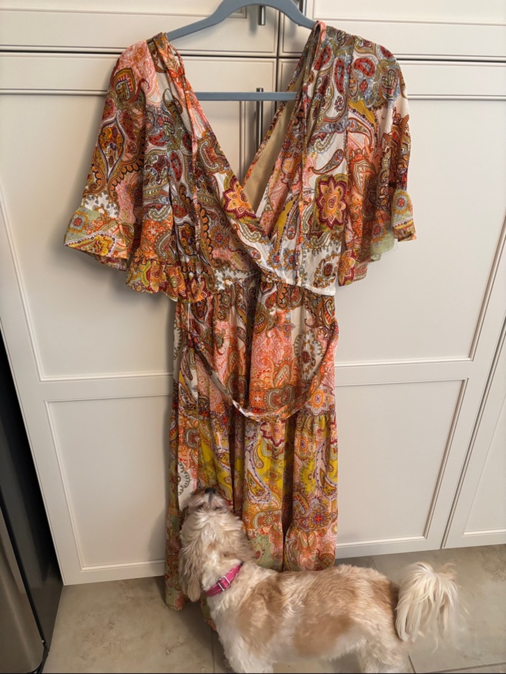 Bohemian Paisley Wrap Maxi Dress in Pink and Orange - Picture 4 of 4